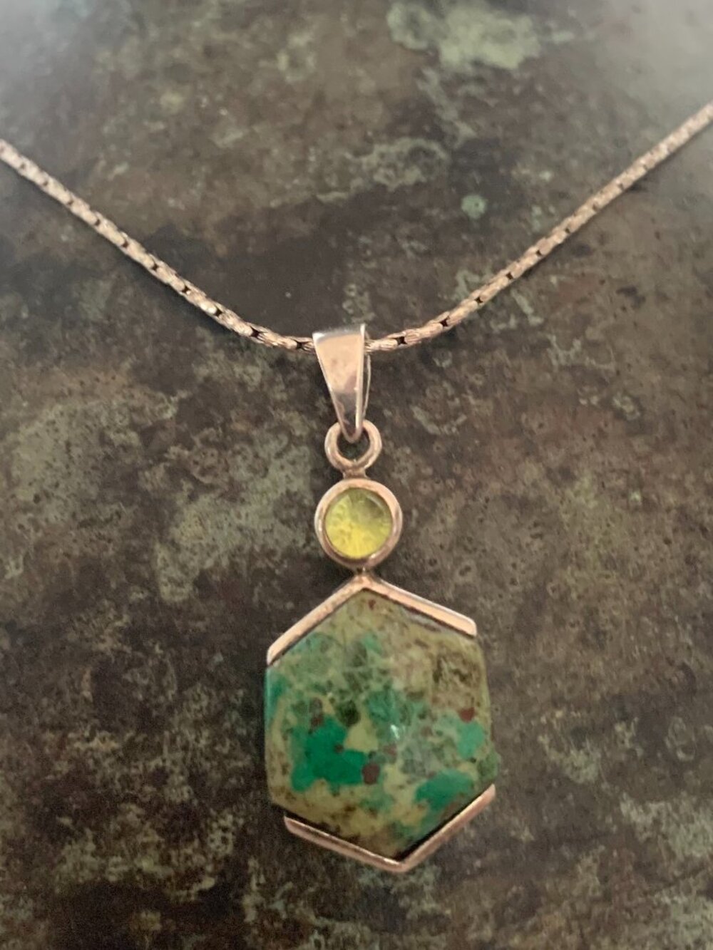 Italian Sterling Silver Necklace with Turquoise (?) Stone